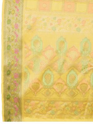 Off white teal floral embroidered pure chiffon tussar saree 5