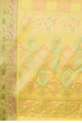 Off white teal floral embroidered pure chiffon tussar saree