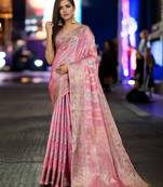 Pink purple floral embroidered pure chiffon tussar saree