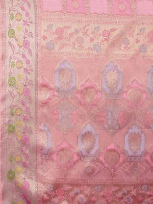 Pink purple floral embroidered pure chiffon tussar saree 4