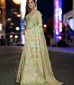 green checked zari organza handloom banarasi saree