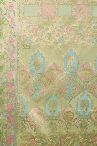 green checked zari organza handloom banarasi saree