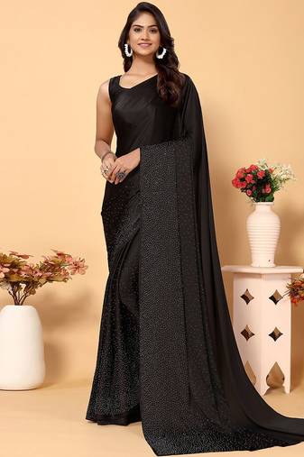 black black embellished beads and stones satin saree