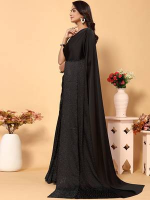 black black embellished beads and stones satin saree 2