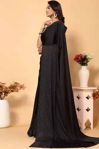 black black embellished beads and stones satin saree