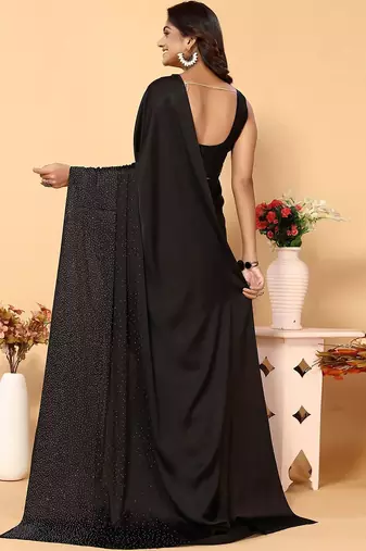 black black embellished beads and stones satin saree
