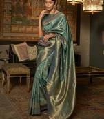teal teal & gold-toned ethnic motifs zari bagru saree