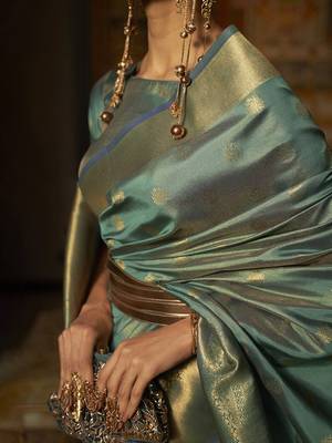 teal teal & gold-toned ethnic motifs zari bagru saree 3