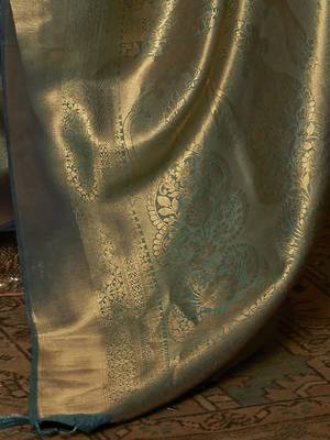 teal teal & gold-toned ethnic motifs zari bagru saree 4