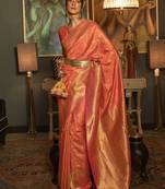peach peach-coloured & gold-toned bagh zari bagru saree