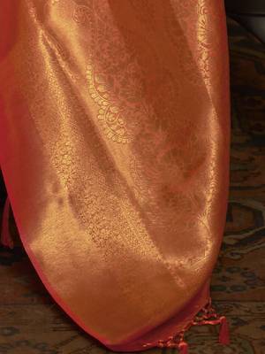 peach peach-coloured & gold-toned bagh zari bagru saree 4