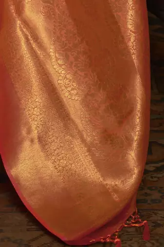 peach peach-coloured & gold-toned bagh zari bagru saree