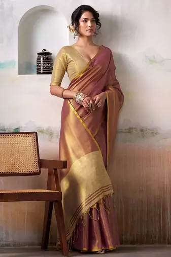 pink woven design zari tissue saree