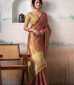 pink woven design zari tissue saree