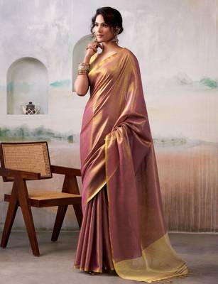 pink woven design zari tissue saree 2