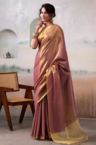 pink woven design zari tissue saree