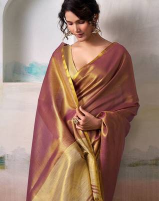 pink woven design zari tissue saree 3