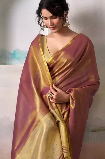 pink woven design zari tissue saree