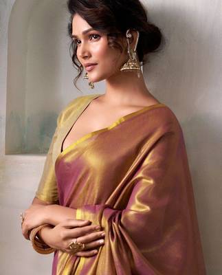 pink woven design zari tissue saree 4