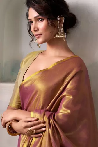 pink woven design zari tissue saree