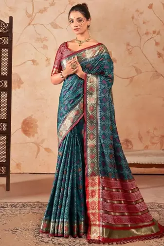 Violet red floral embroidered pure chiffon saree