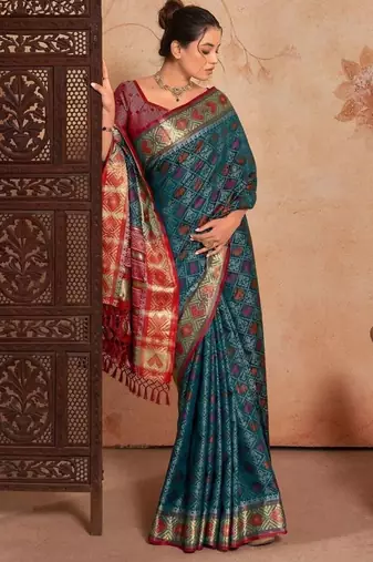 Violet red floral embroidered pure chiffon saree