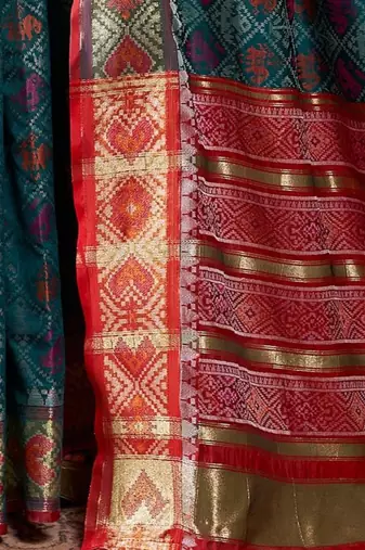 Violet red floral embroidered pure chiffon saree