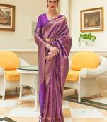 Orange copper floral silk blend designer kanjeevaram saree