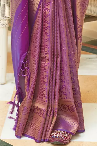 Orange copper floral silk blend designer kanjeevaram saree