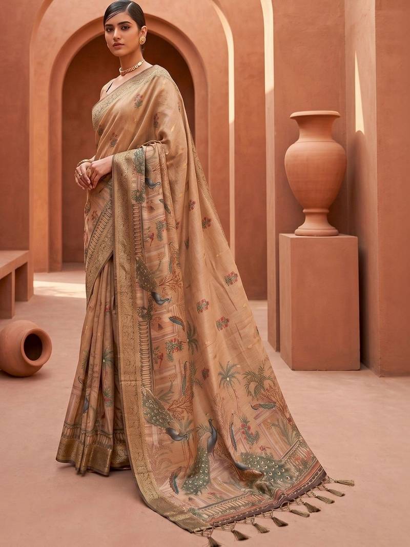 Blue grey floral embroidered pure chiffon tussar saree