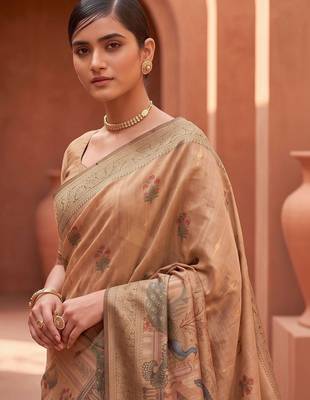 Blue grey floral embroidered pure chiffon tussar saree 2