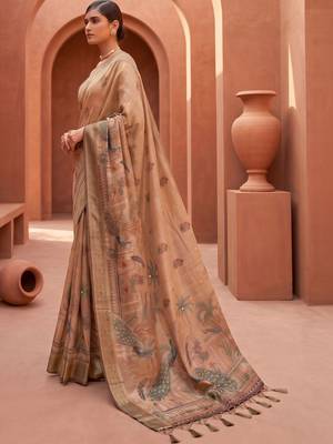 Blue grey floral embroidered pure chiffon tussar saree 3