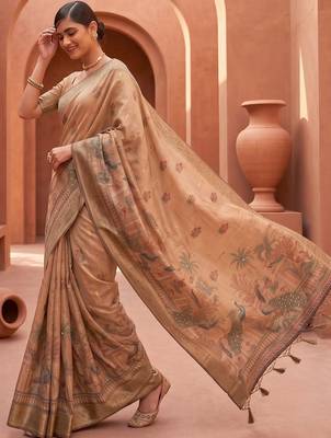 Blue grey floral embroidered pure chiffon tussar saree 4