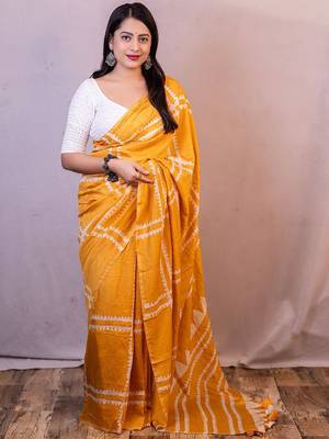 Orange red floral embroidered poly georgette designer dabu saree 1