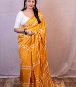 Orange red floral embroidered poly georgette designer dabu saree