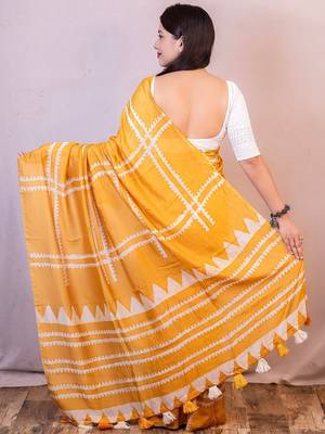 Orange red floral embroidered poly georgette designer dabu saree 2