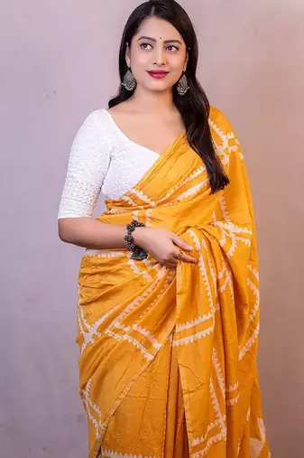 Orange red floral embroidered poly georgette designer dabu saree