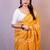 Orange red floral embroidered poly georgette designer dabu saree
