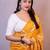 Orange red floral embroidered poly georgette designer dabu saree