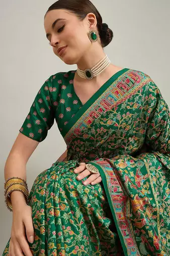 Peach cream floral printed tissue jamdani saree