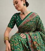 Peach cream floral printed tissue jamdani saree