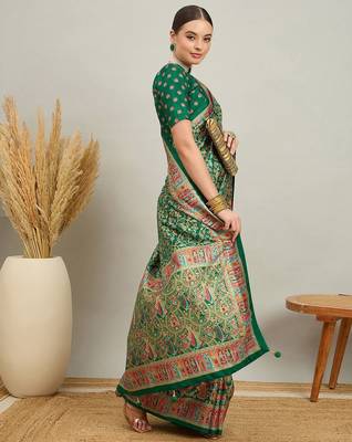 Peach cream floral printed tissue jamdani saree 2
