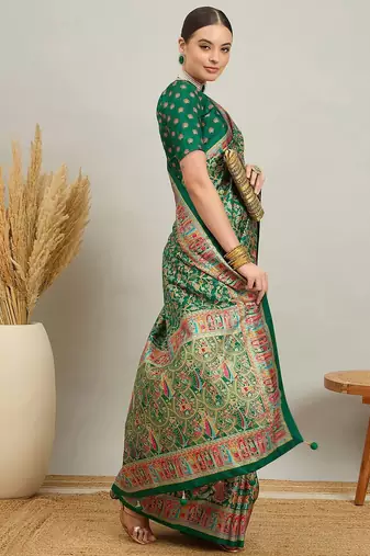 Peach cream floral printed tissue jamdani saree