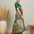 Peach cream floral printed tissue jamdani saree
