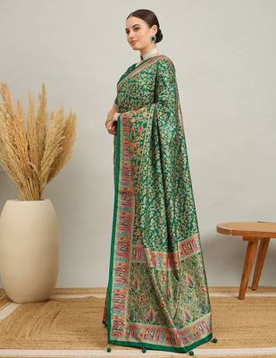Peach cream floral printed tissue jamdani saree 3