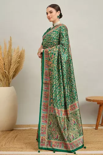 Peach cream floral printed tissue jamdani saree