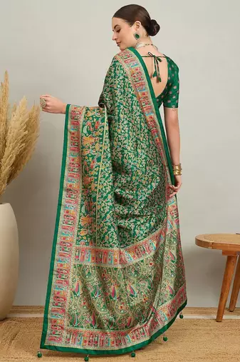 Peach cream floral printed tissue jamdani saree