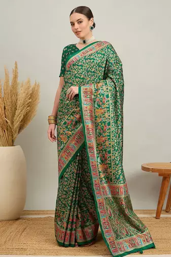 Peach cream floral printed tissue jamdani saree