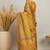 Blue mustard floral embroidered tissue designer saree