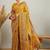 Blue mustard floral embroidered tissue designer saree